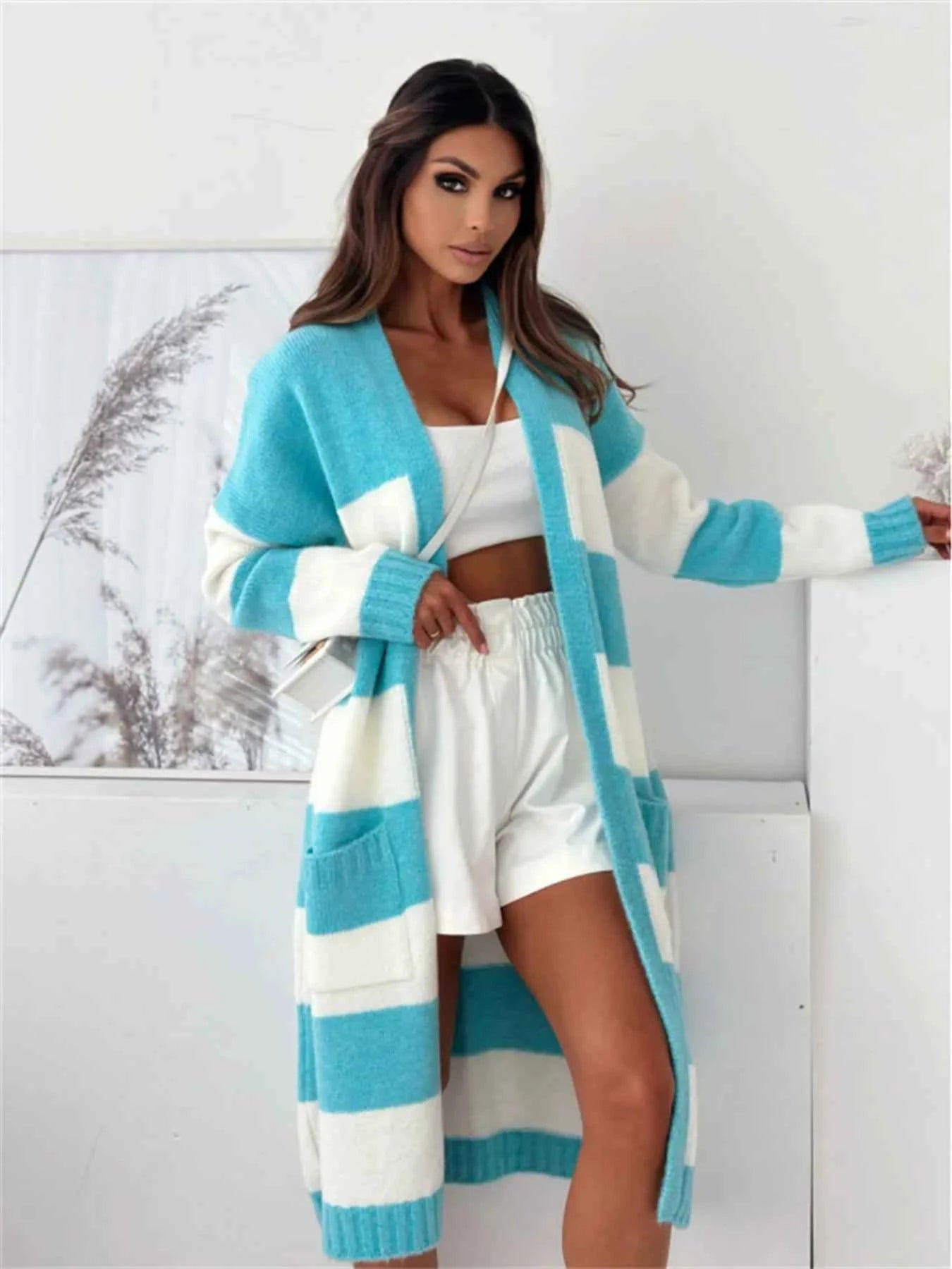 Color Block Open Front Cardigan