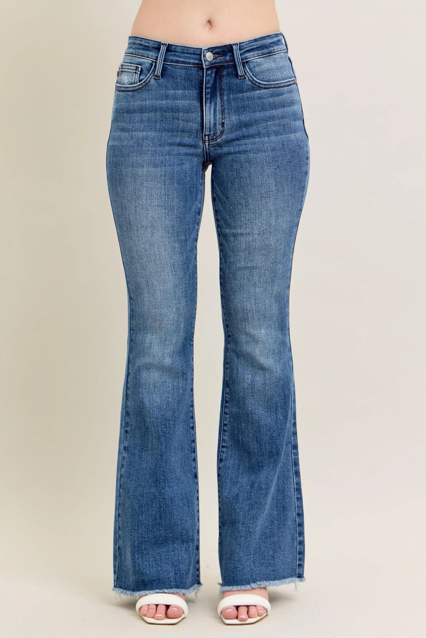 Judy Blue Full Size Mr Vintage Wash Flare Jeans W/ Destroy and Fray Hem Plus Size