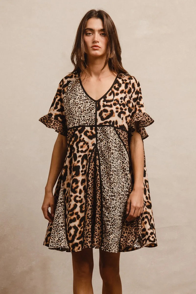 BiBi Leopard Prints Mix and Match Short Sleeves Dress