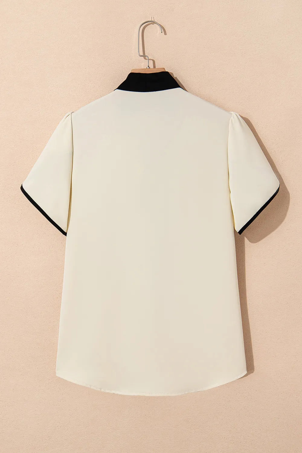 Bow Tie Contrast Short Sleeve Blouse