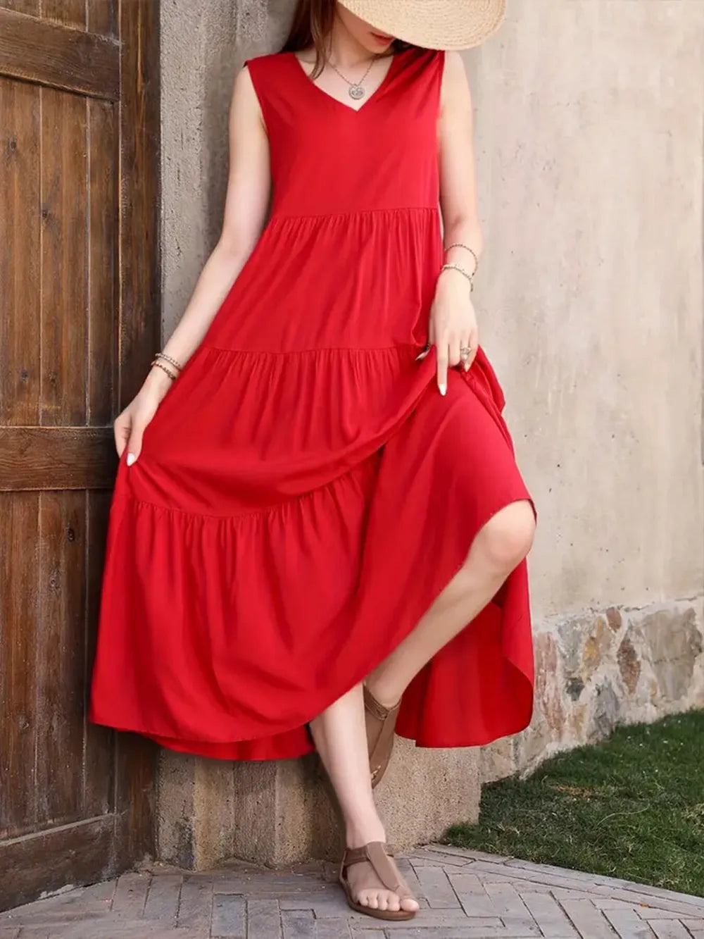 Tiered V-Neck Sleeveless Dress