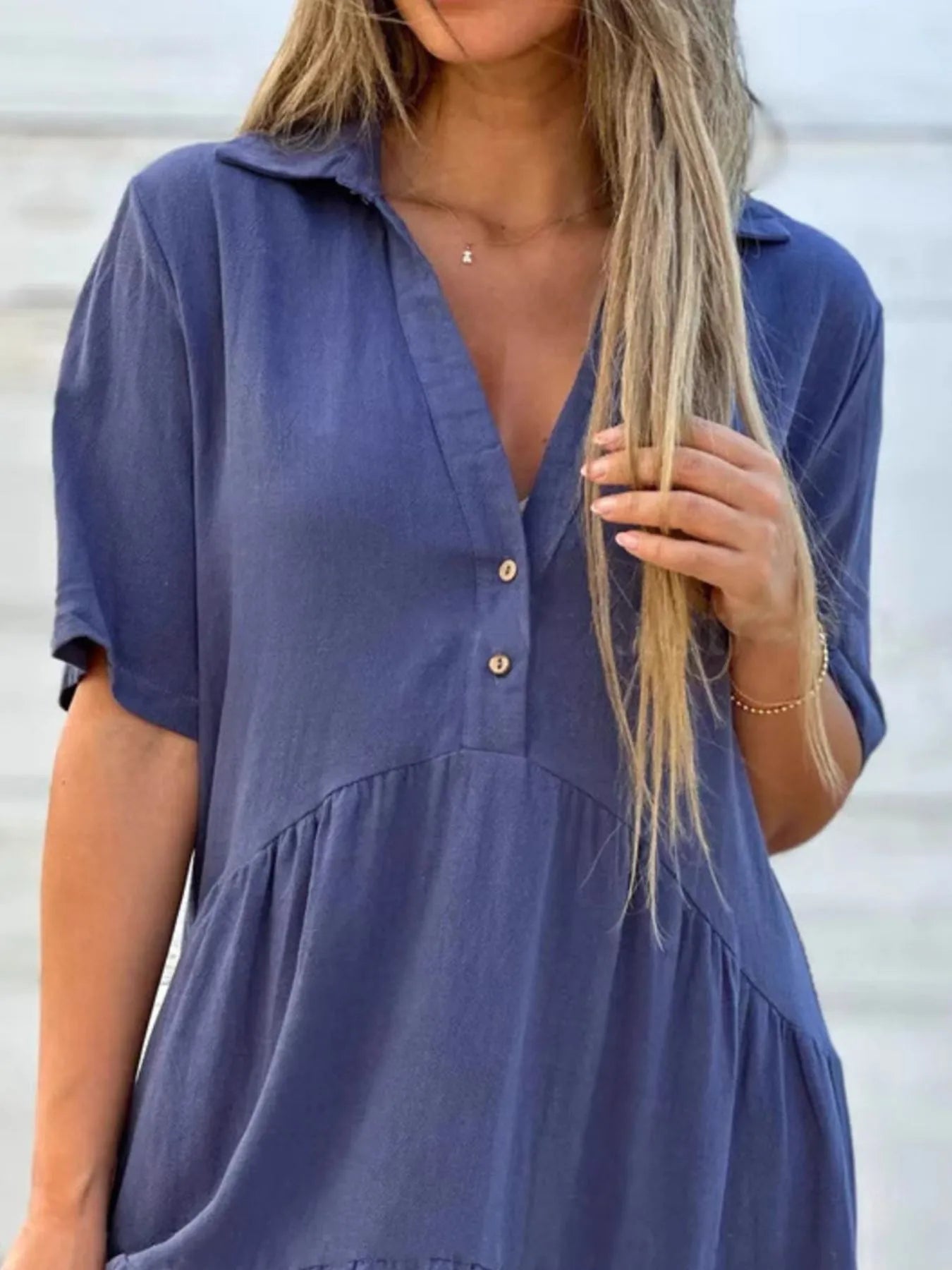Full Size Tiered Button-Front Short Sleeve Dress Plus Size
