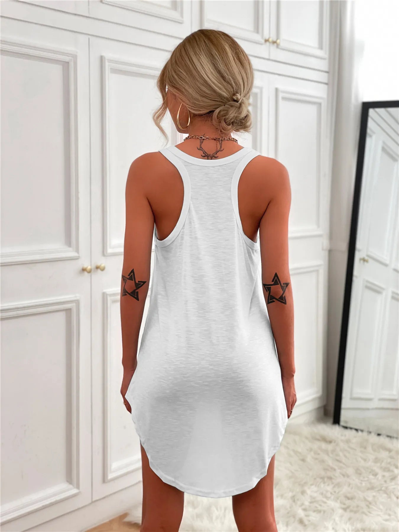 Casual Tank Mini Dress with Curved Hem