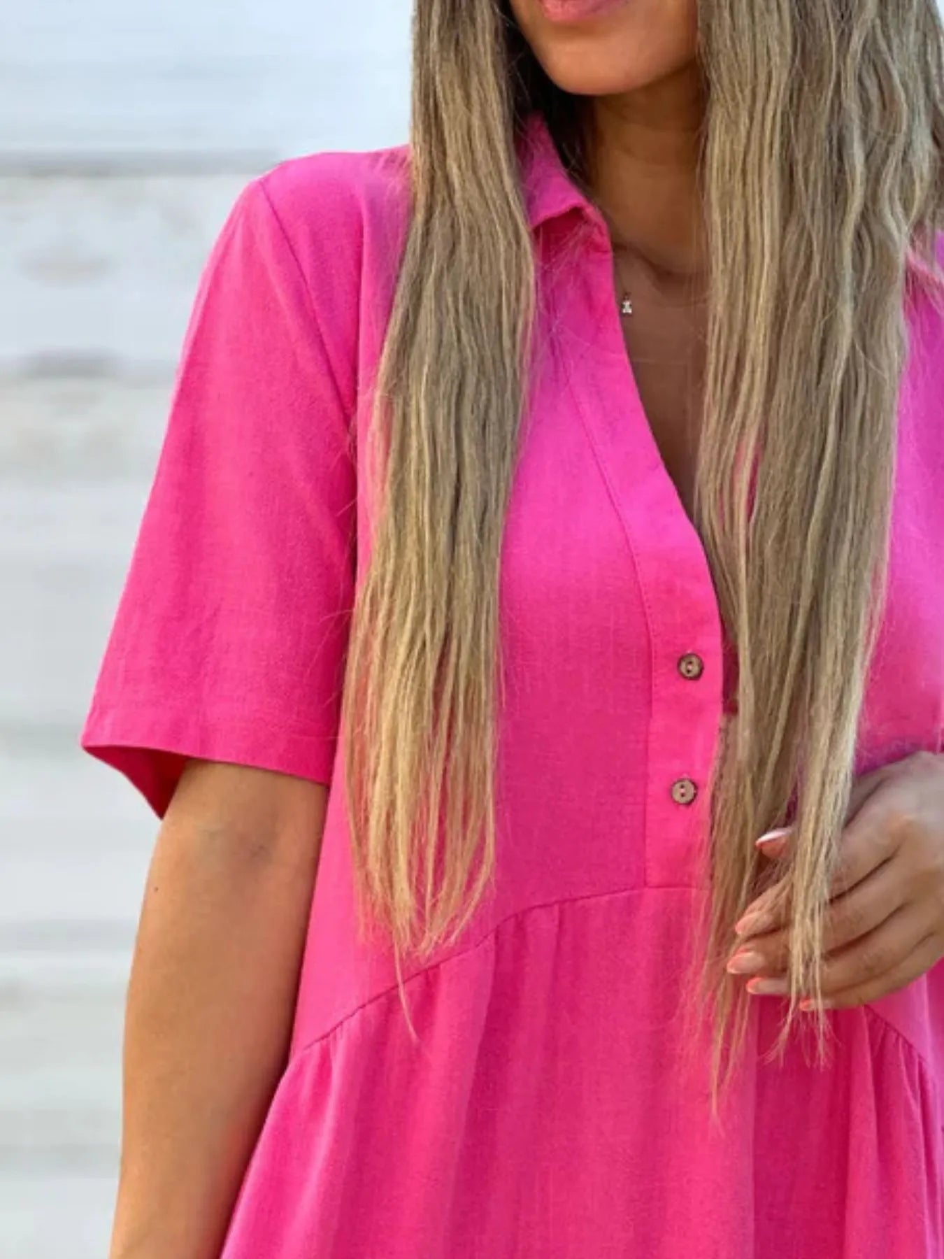 Full Size Tiered Button-Front Short Sleeve Dress Plus Size