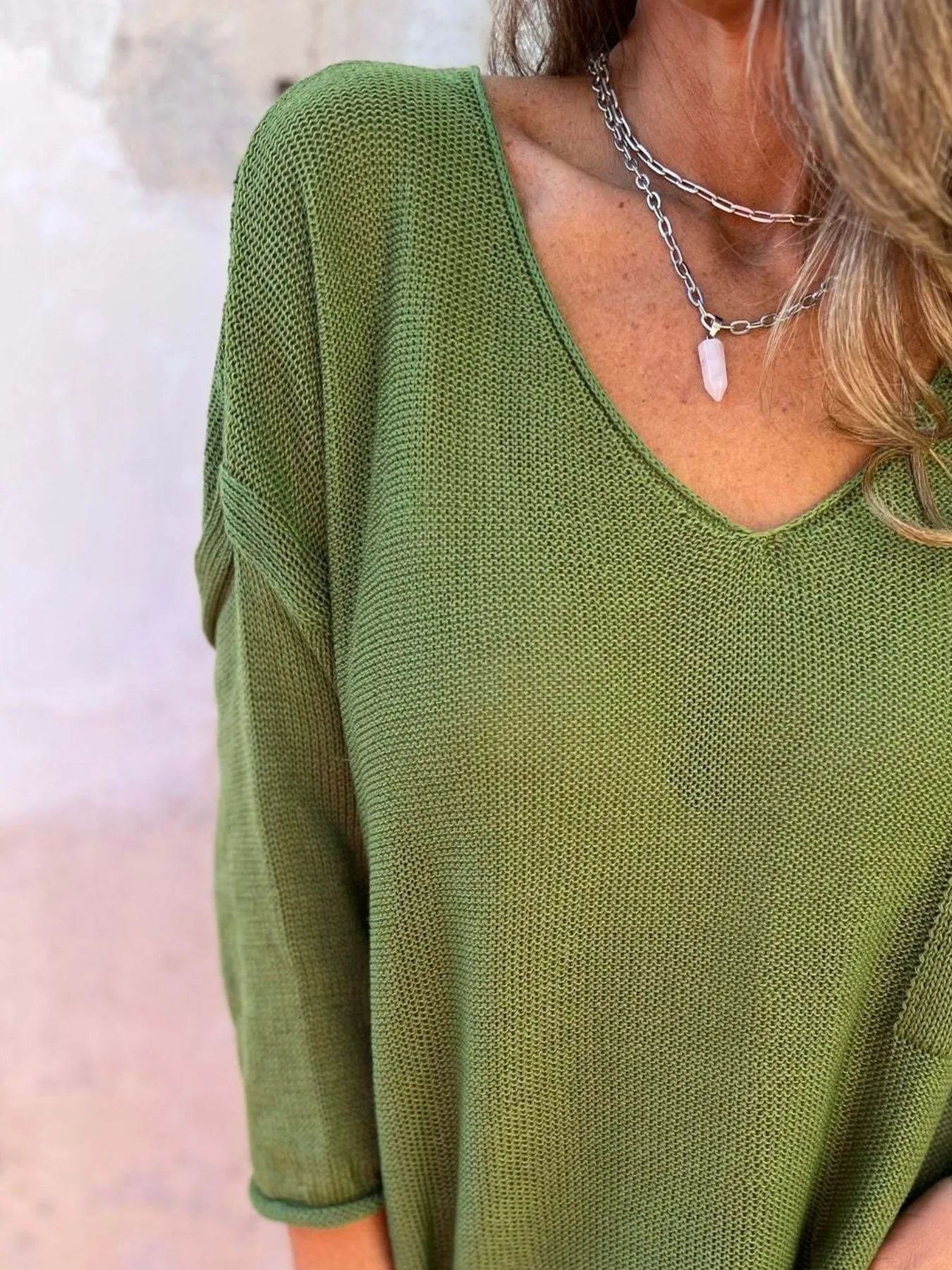 Full Size Casual V-Neck Knit Sweater Plus Size