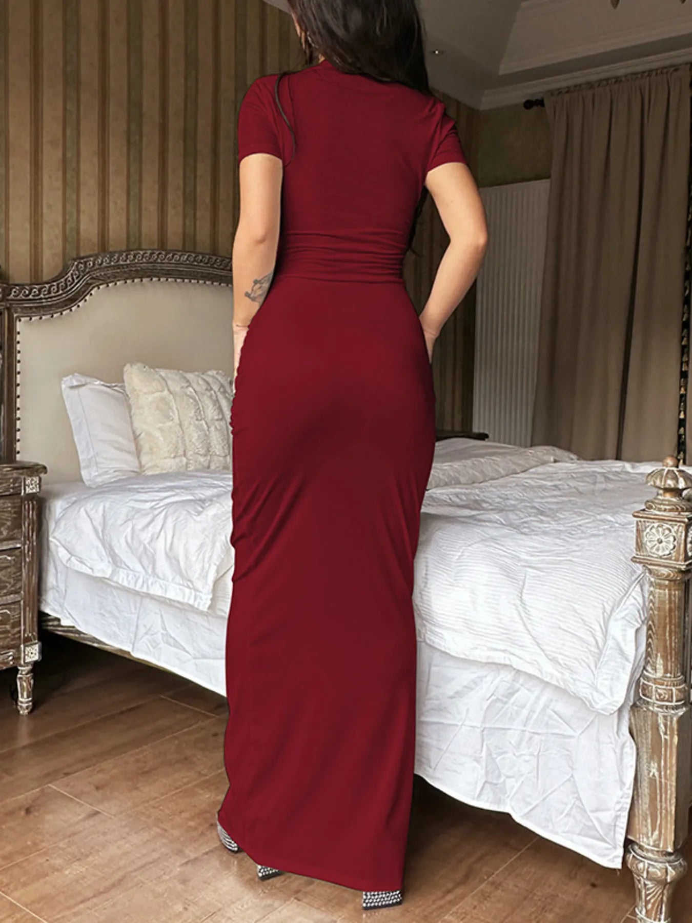 Side Slit Short Sleeve Maxi Dress
