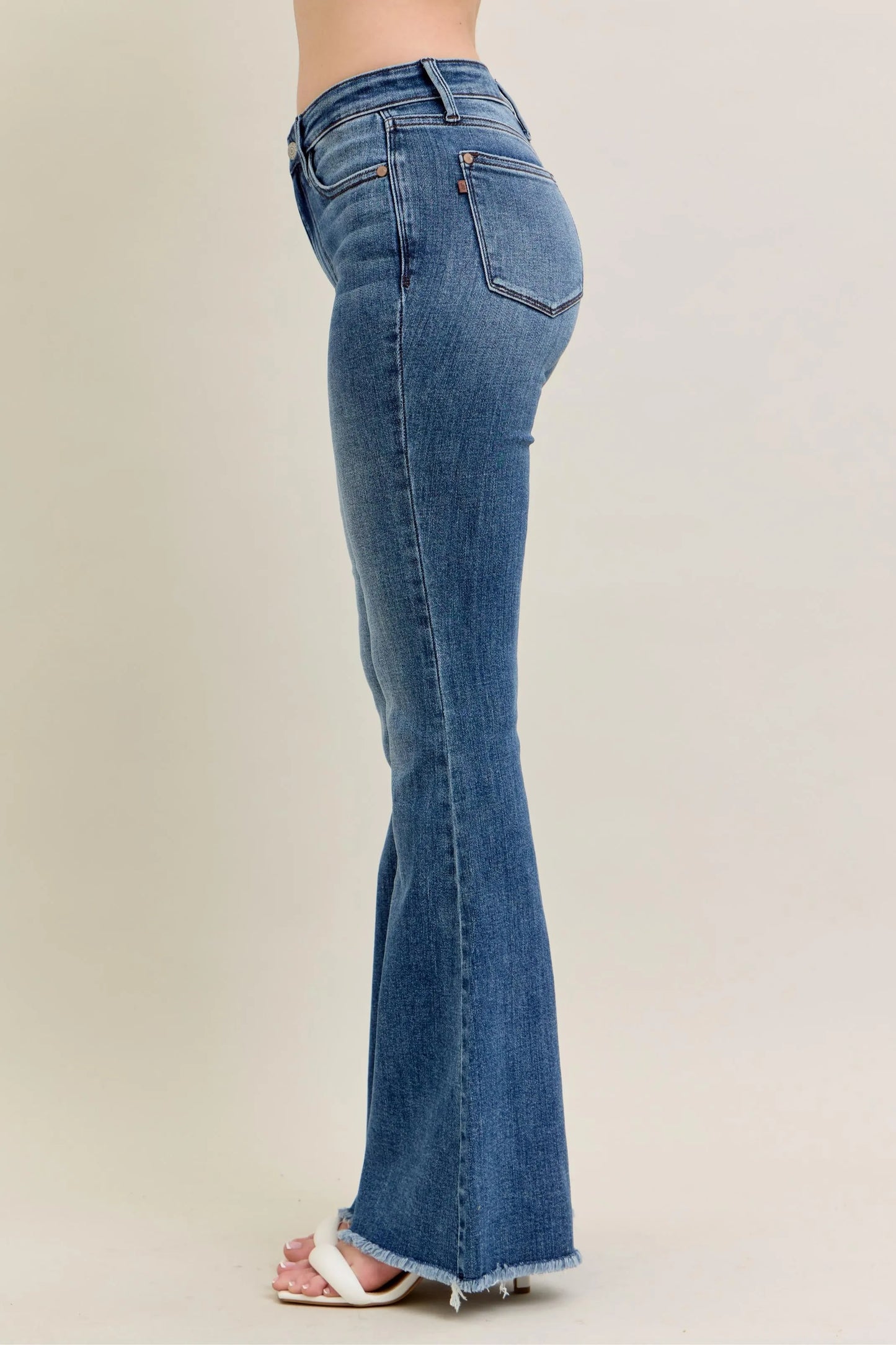 Judy Blue Full Size Mr Vintage Wash Flare Jeans W/ Destroy and Fray Hem Plus Size