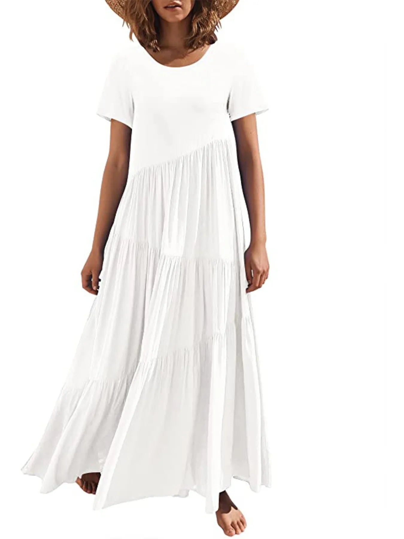 Round Neck Tiered Ruffle Maxi Dress