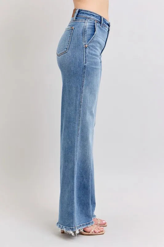 Judy Blue Full Size Raw Hem Wide Leg Jeans Plus Size