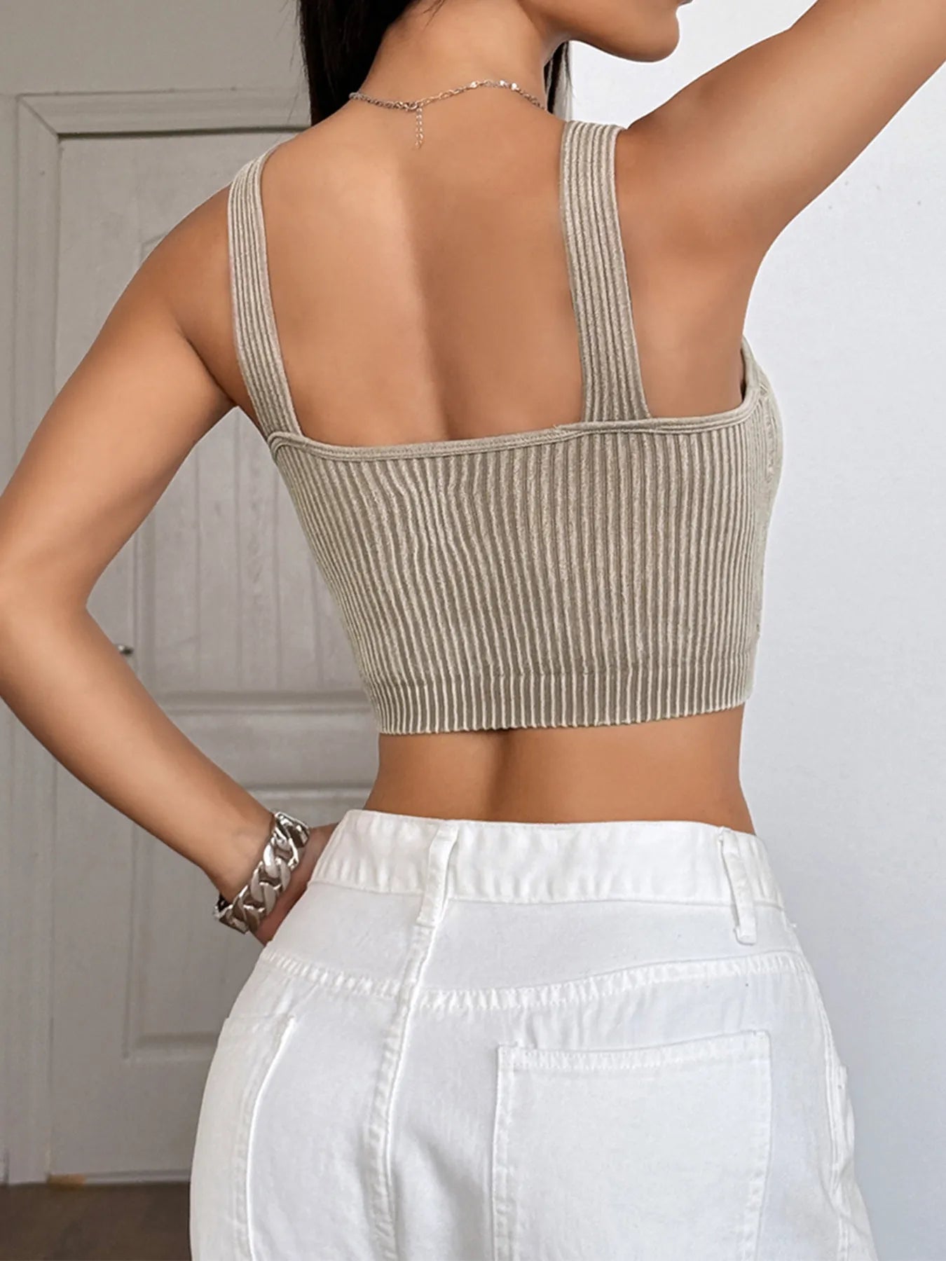 Ribbed Scoop Neck Crop Tank Top