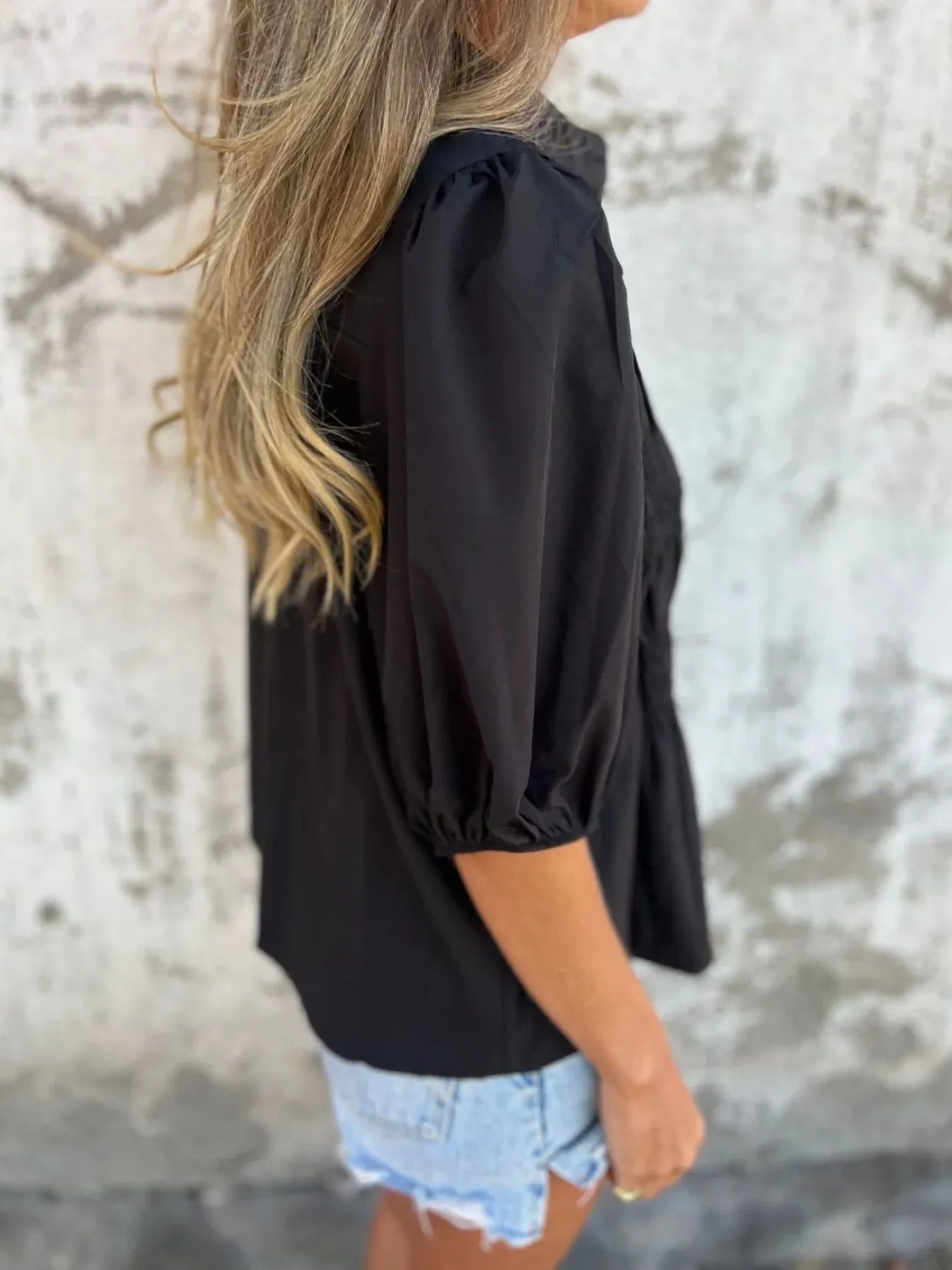 Full Size Smocked Button Front Puff Sleeve Shirt Plus Size