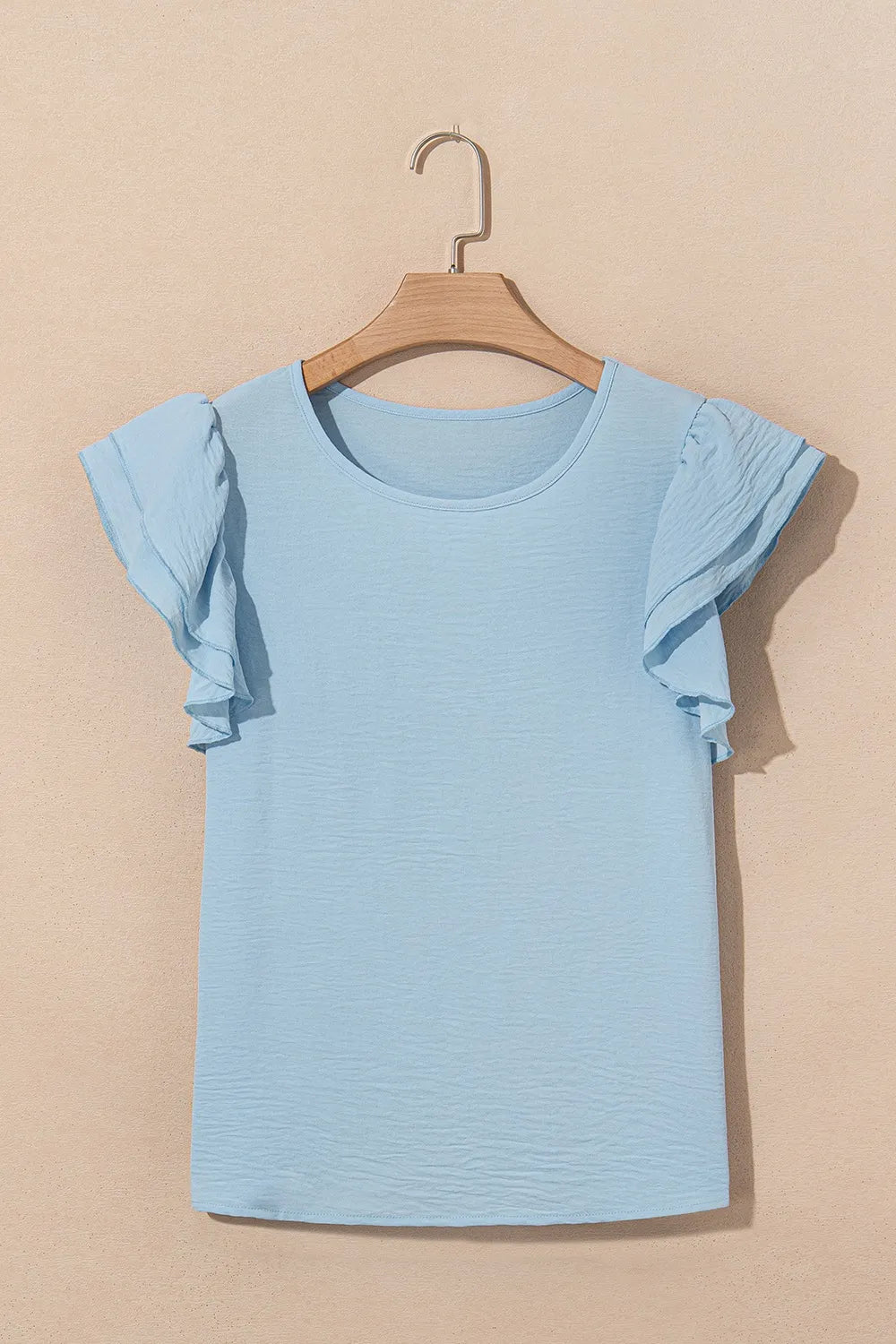 Solid Color Ruffled Short Sleeve Casual Blouse