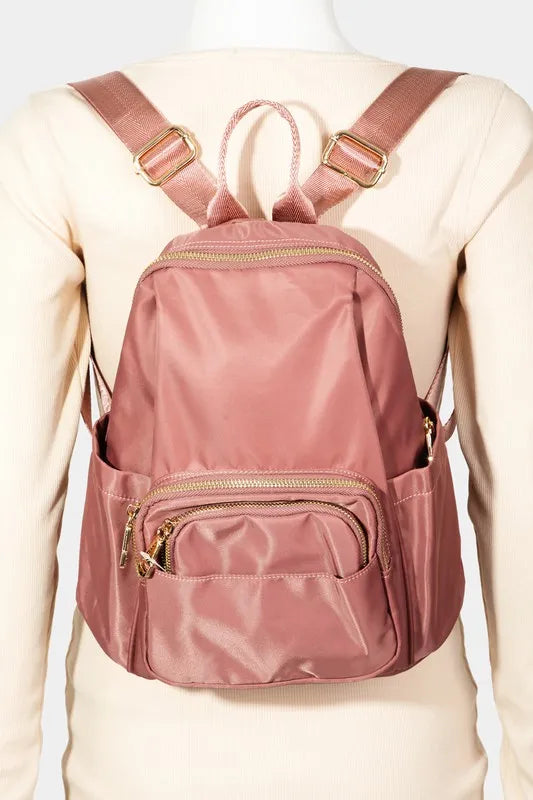 Fame Multi Pocket Nylon Backpack Bag Burnt Coral One Size
