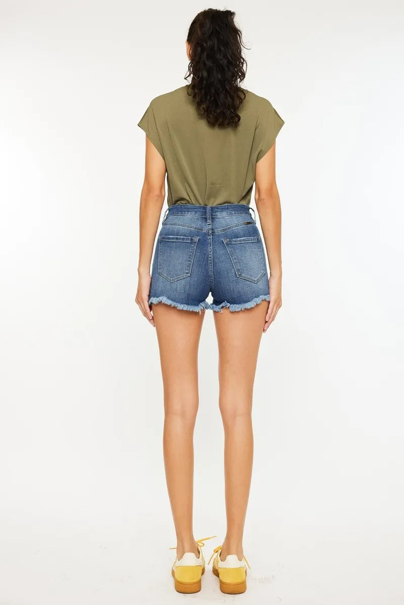 Kancan High Rise Frayed Hem Denim Shorts