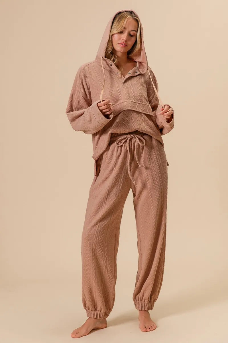 BiBi Textured Knit Buttoned Hoodie Top