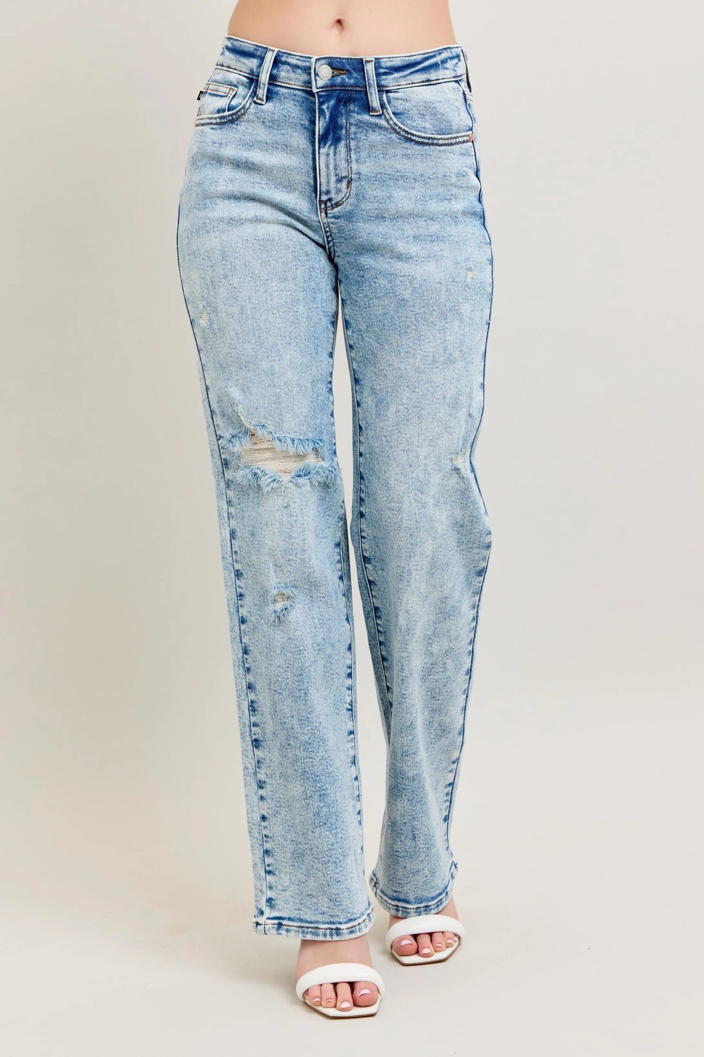 Judy Blue Full Size Hw Mineral Wash Destroy 90's Straight Jeans Plus Size