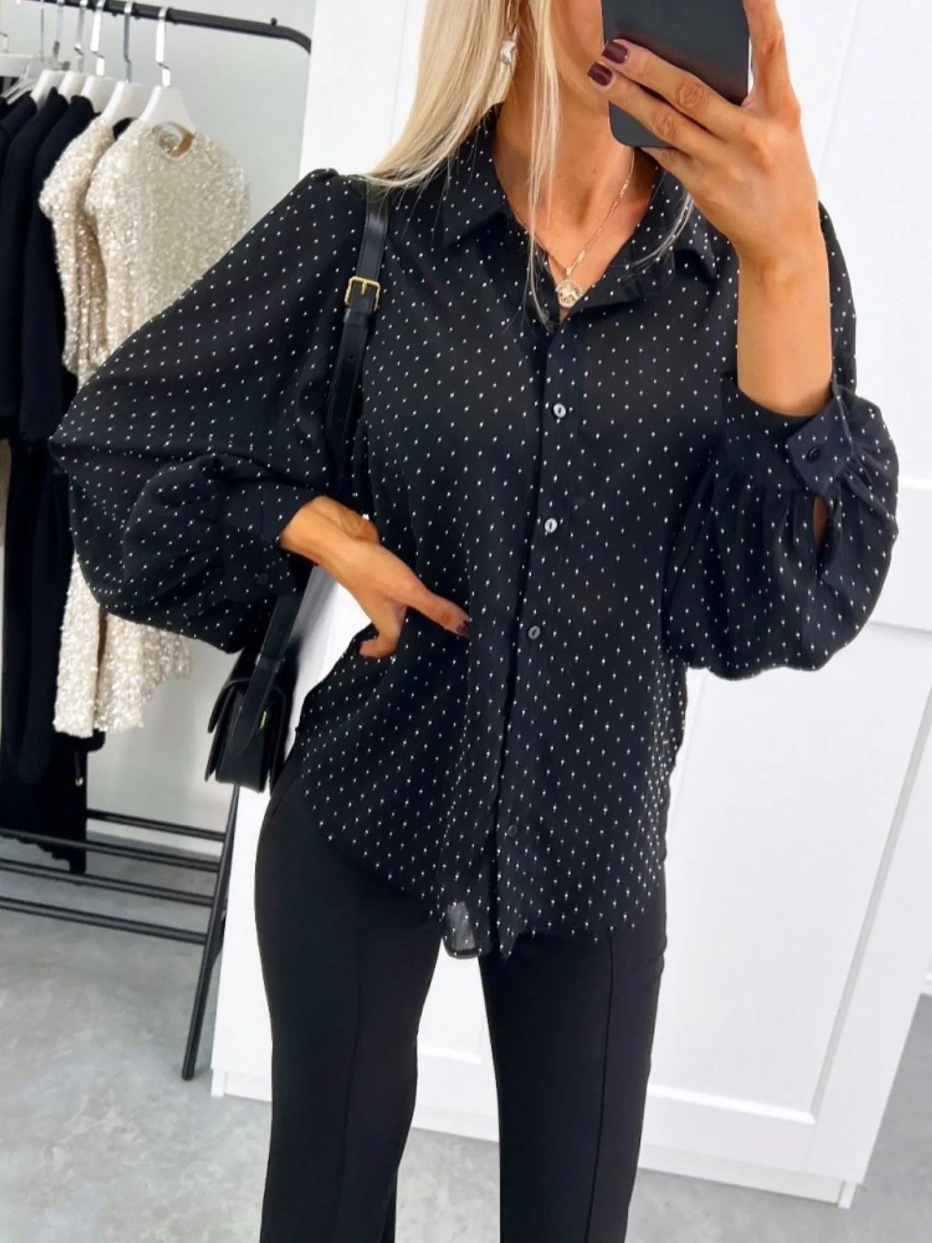 Polka Dot Button Down Shirt Black