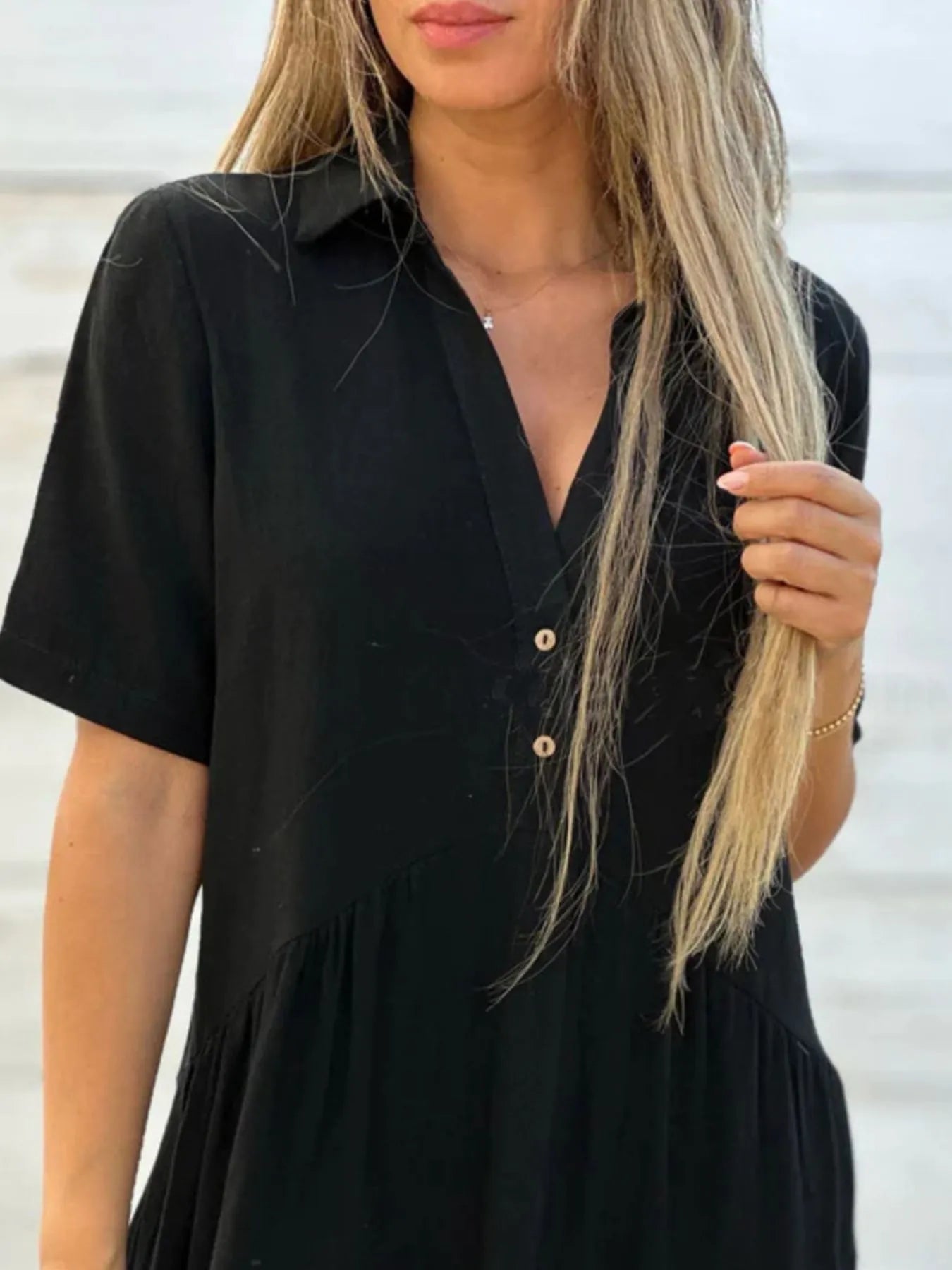 Full Size Tiered Button-Front Short Sleeve Dress Plus Size