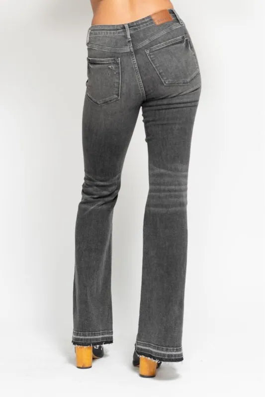 Judy Blue Full Size Mid Rise Tummy Control Washed Gray Release Hem Flare Jeans Plus Size