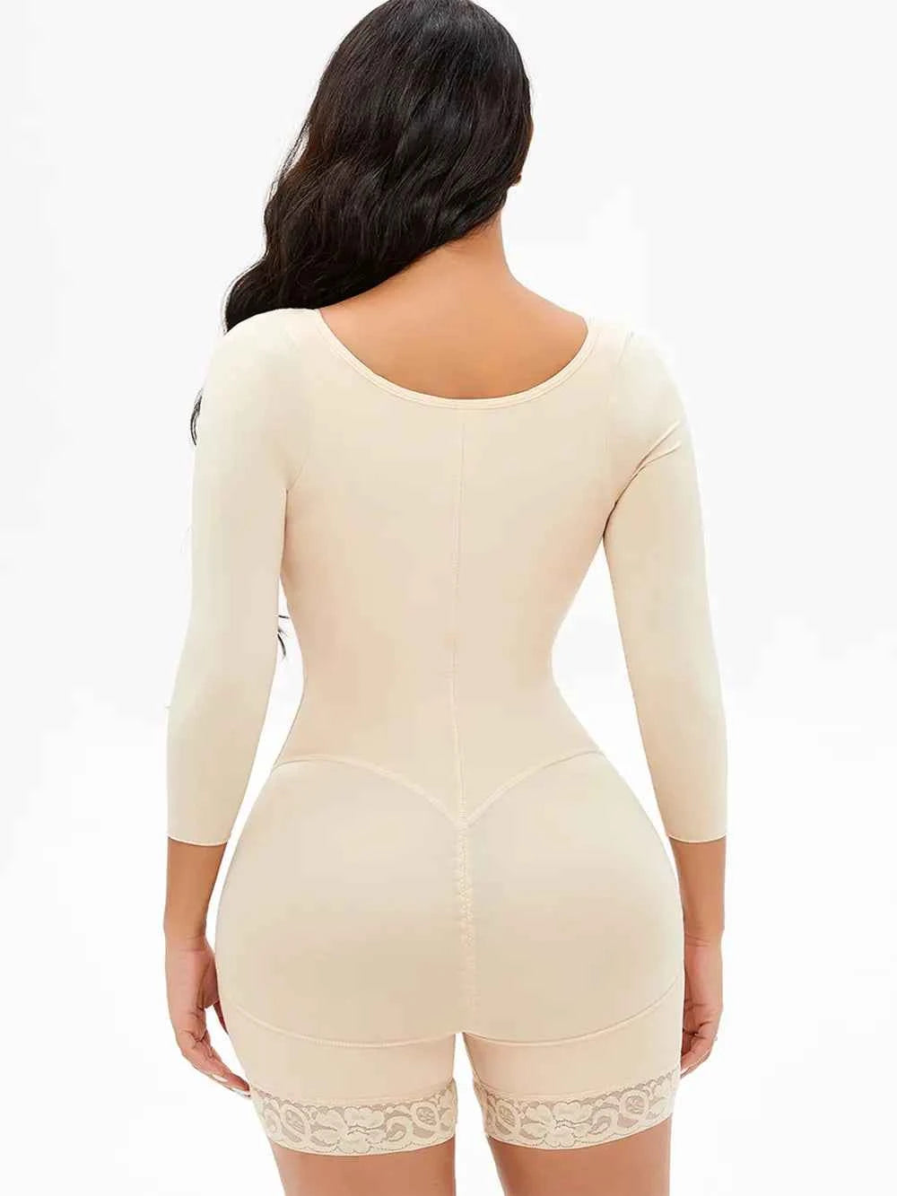 Full Size Zip Up Lace Detail Long Sleeve Shapewear