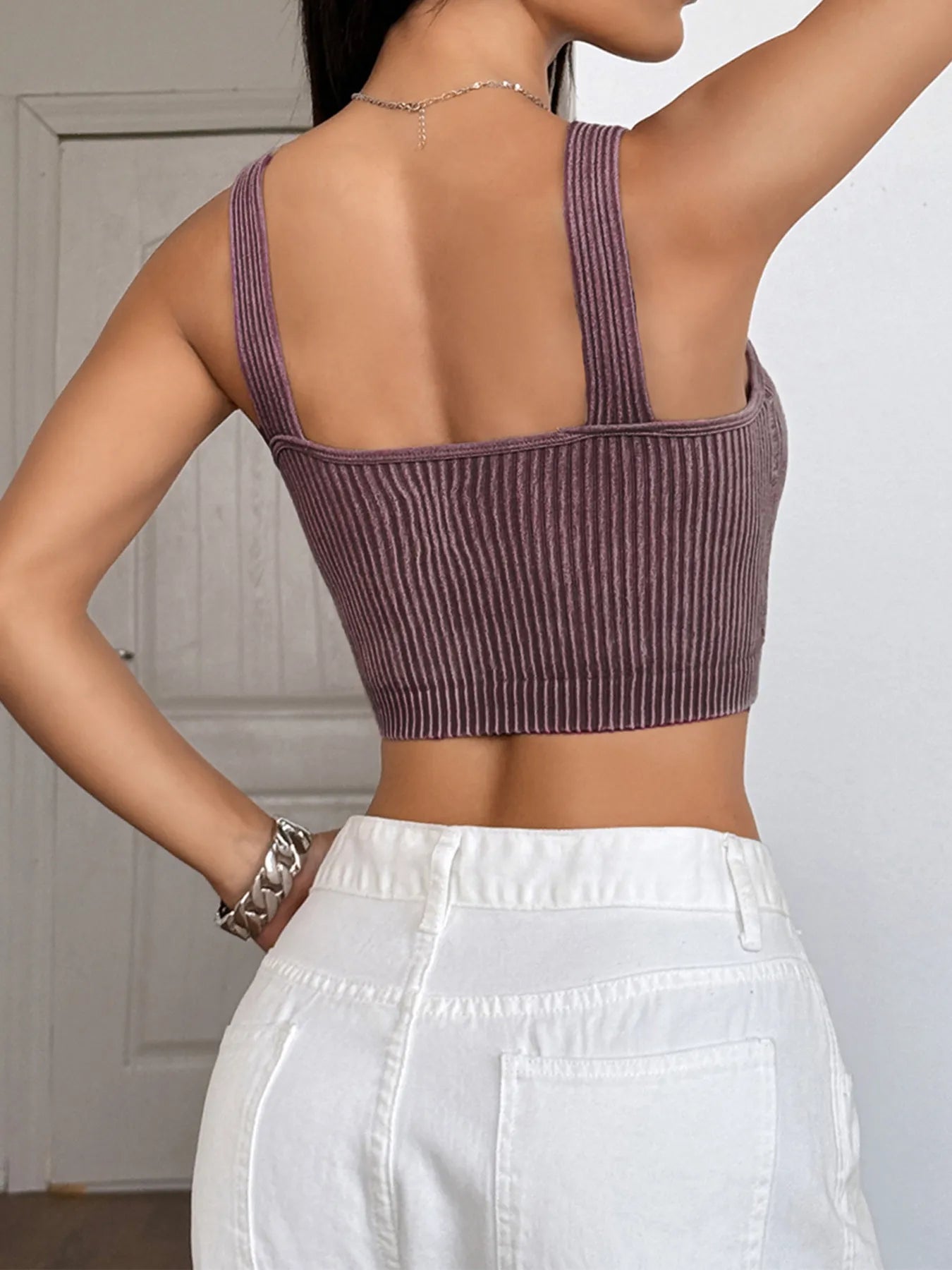 Ribbed Scoop Neck Crop Tank Top