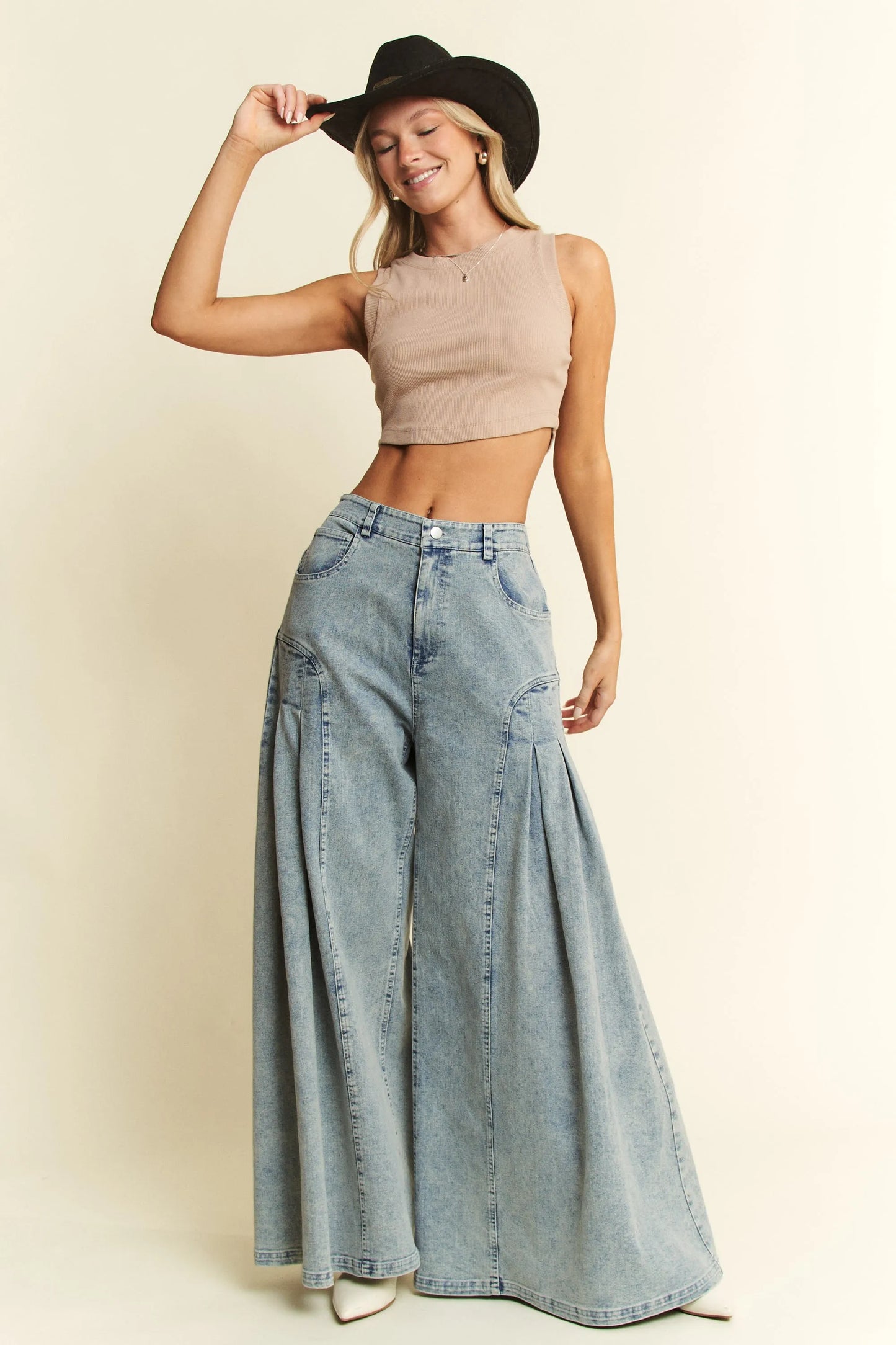 Jade By Jane High-Waist Pleated Wide Leg Jeans