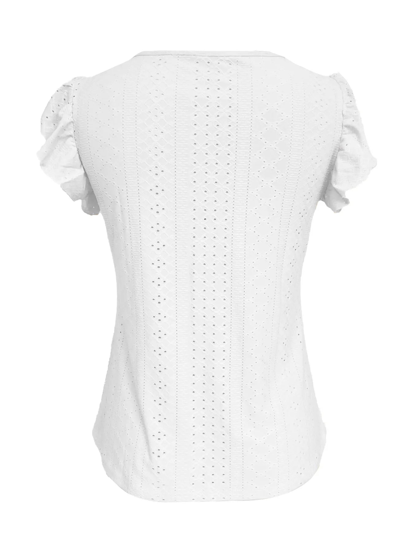Eyelet Button-Front Flutter Sleeve Top