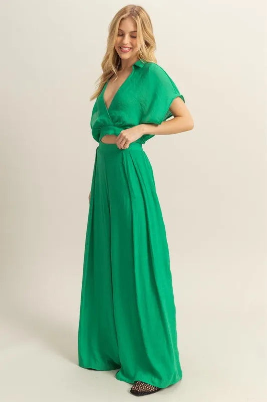 HYFVE Kimono Sleeve Crop Top and Wide Leg Pants Set