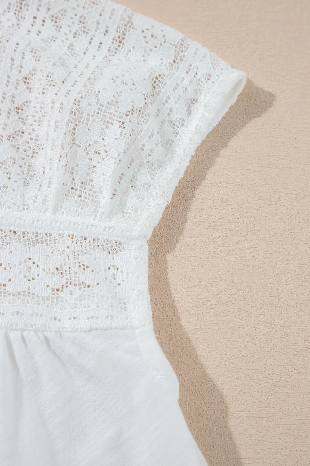 Hollowed Lace Patchwork Square Neck Short Sleeve Blouse