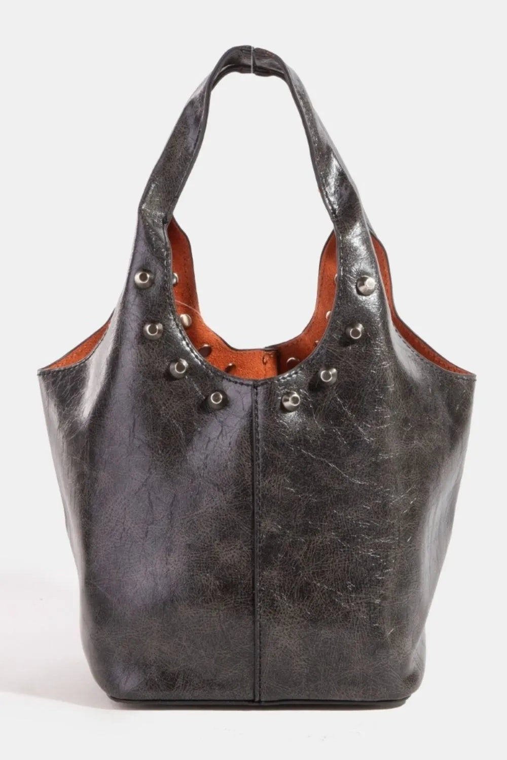 Fame Weathered Faux Leather And Studs Bucket Bag BK One Size