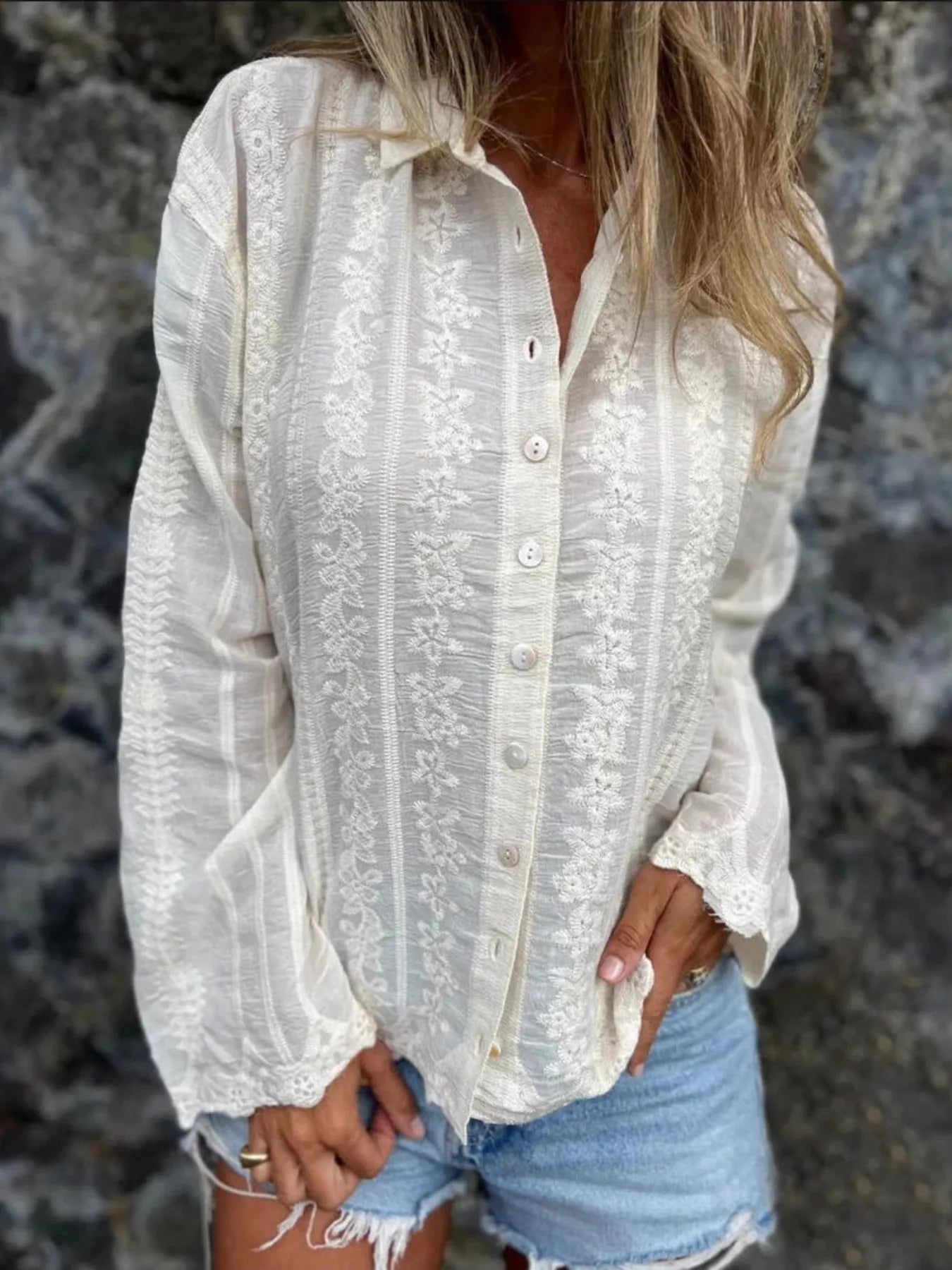 Floral Embroidered Button Down Shirt
