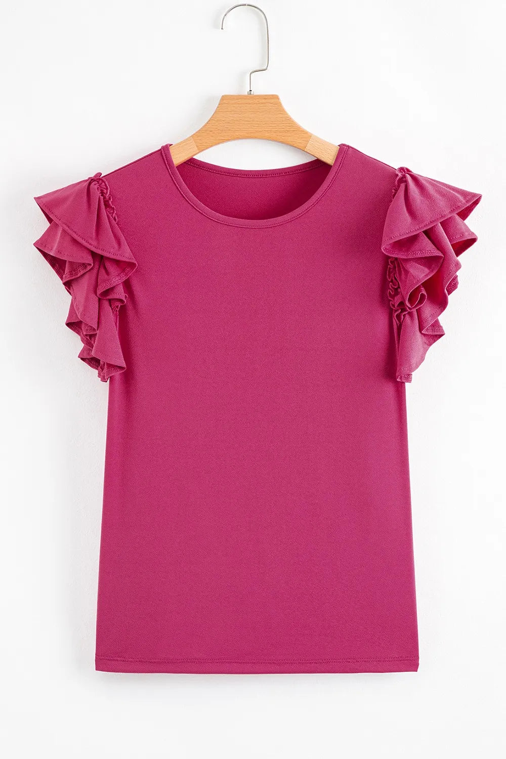 Short Ruffle Sleeve Round Neck Blouse
