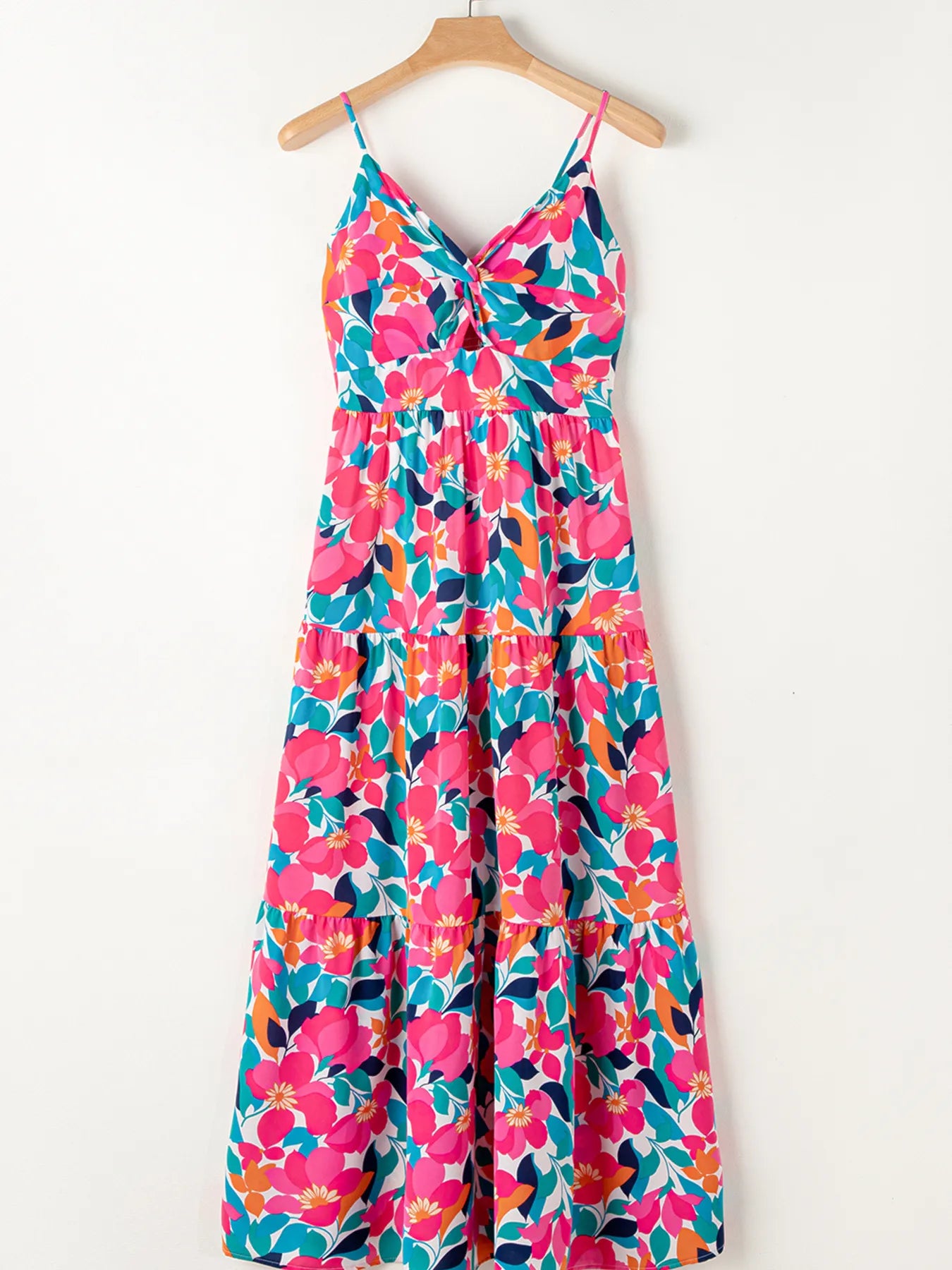 Floral Twisted Smocked Back Tiered Maxi Dress