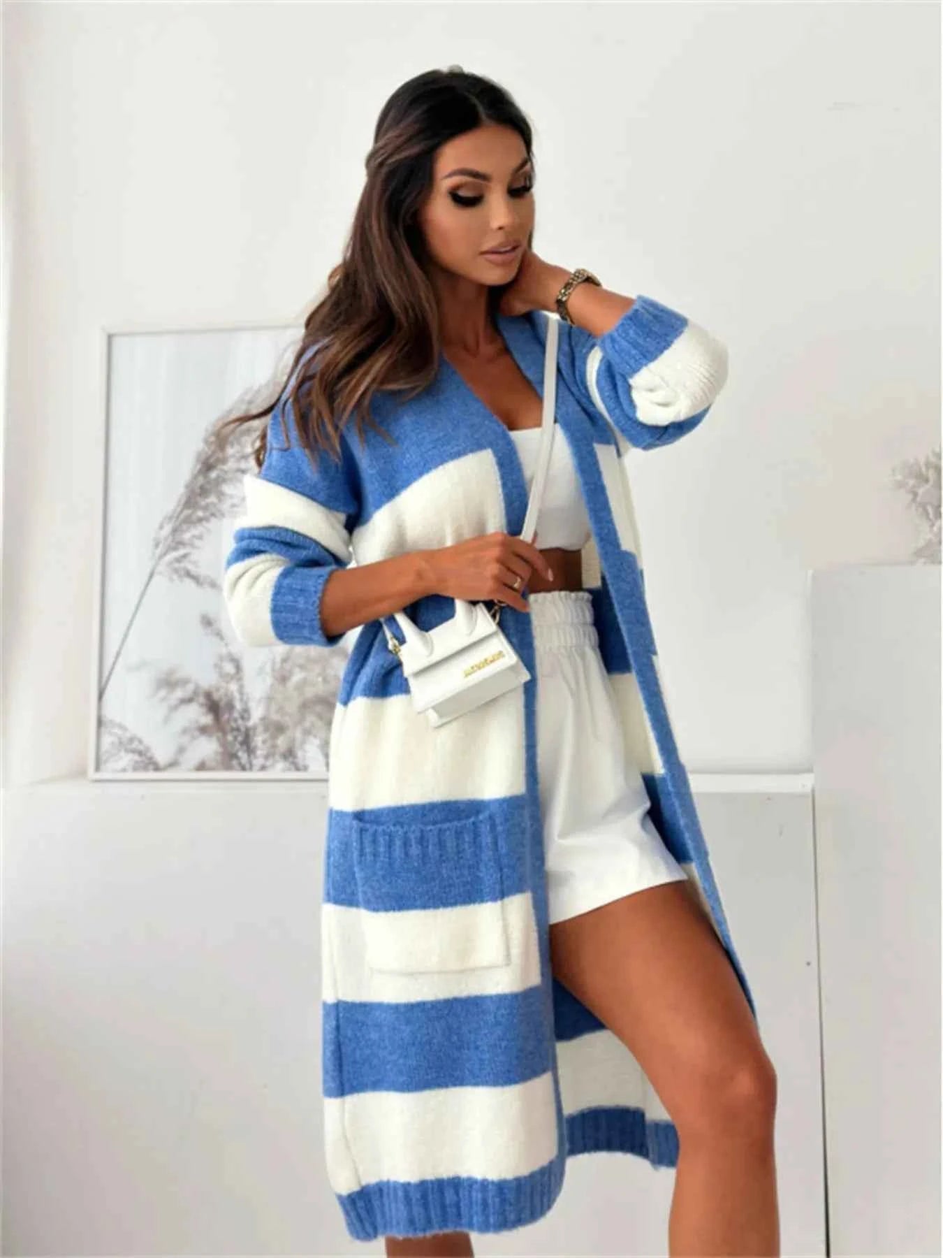 Color Block Open Front Cardigan