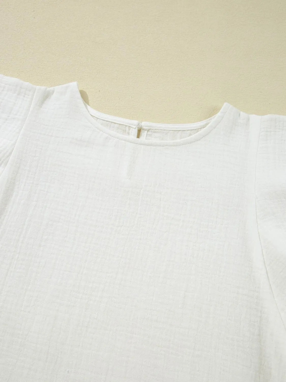 Crinkled Layered Ruffled Flutter Sleeve Blouse