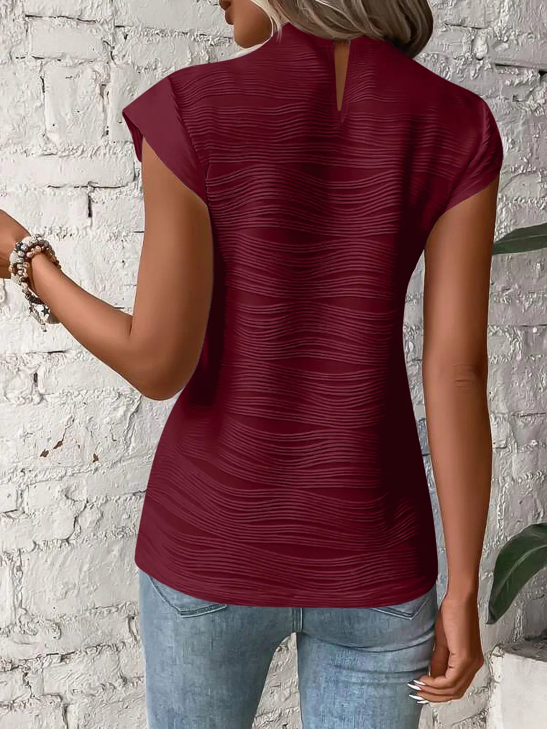 Mock Neck Cap Sleeve Top