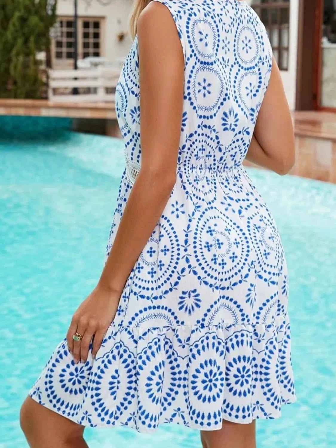 Printed V-Neck Sleeveless Mini Dress