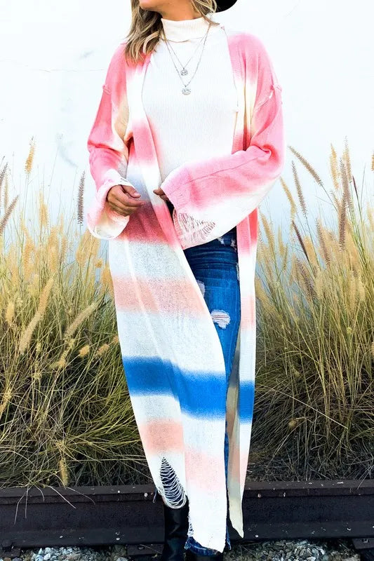 And The Why Multi Gradation Dye Maxi Cardigan Sweater