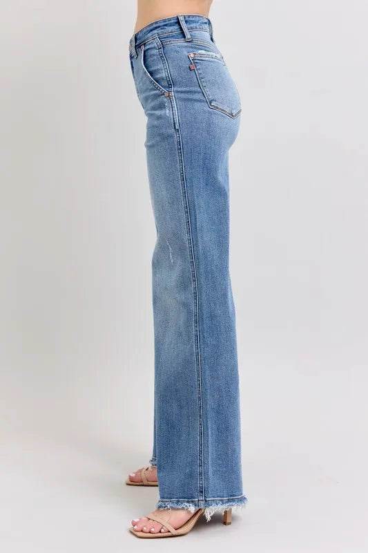 Judy Blue Full Size Raw Hem Wide Leg Jeans Plus Size