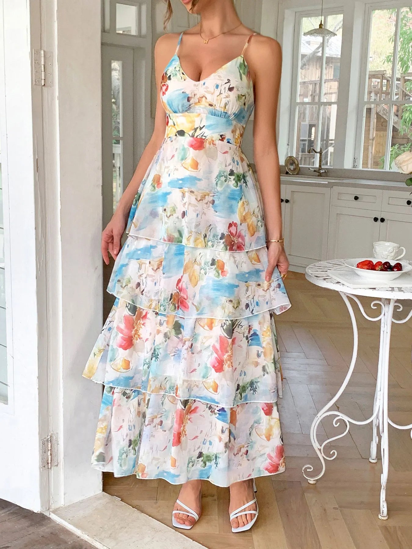 Floral Print Layered Maxi Cami Dress