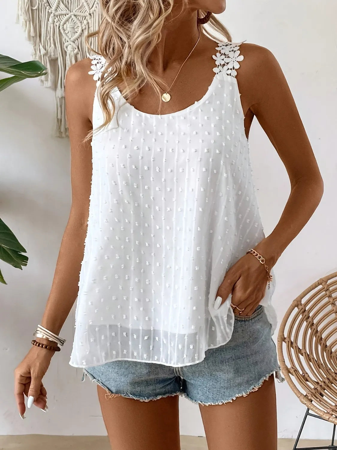 Swiss Dot Scoop Neck Cami White