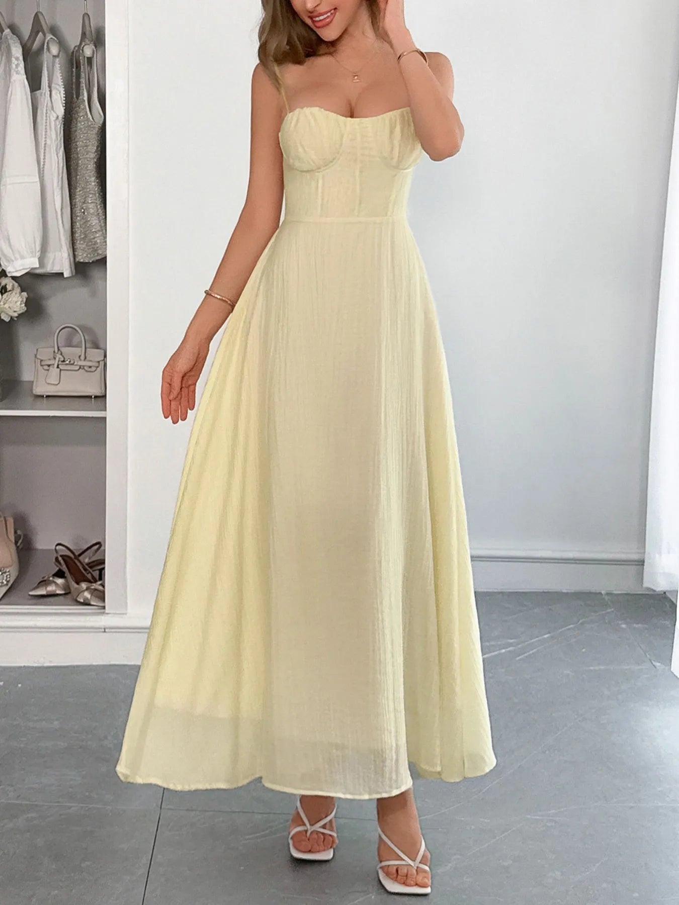 Sweetheart Neck Cami Dress Light Yellow