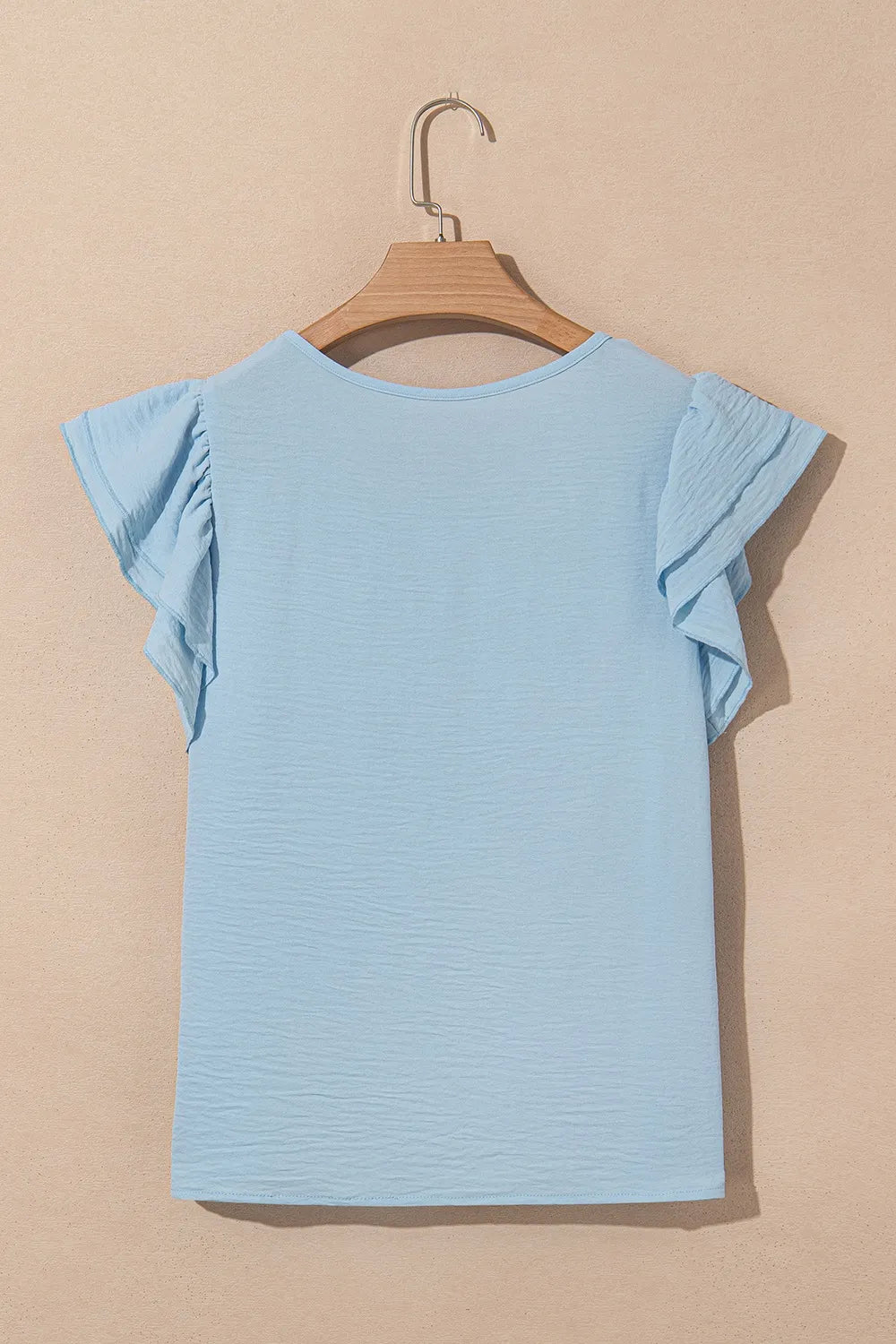 Solid Color Ruffled Short Sleeve Casual Blouse