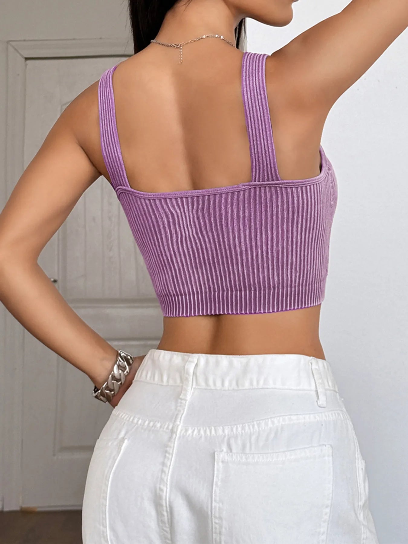 Ribbed Scoop Neck Crop Tank Top