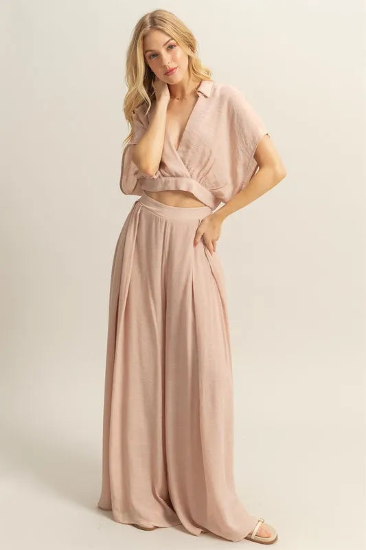 HYFVE Kimono Sleeve Crop Top and Wide Leg Pants Set