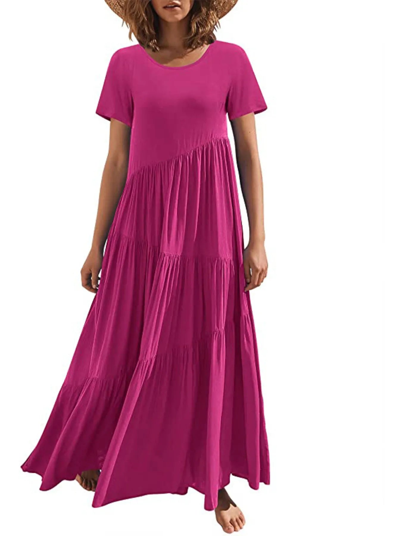 Round Neck Tiered Ruffle Maxi Dress