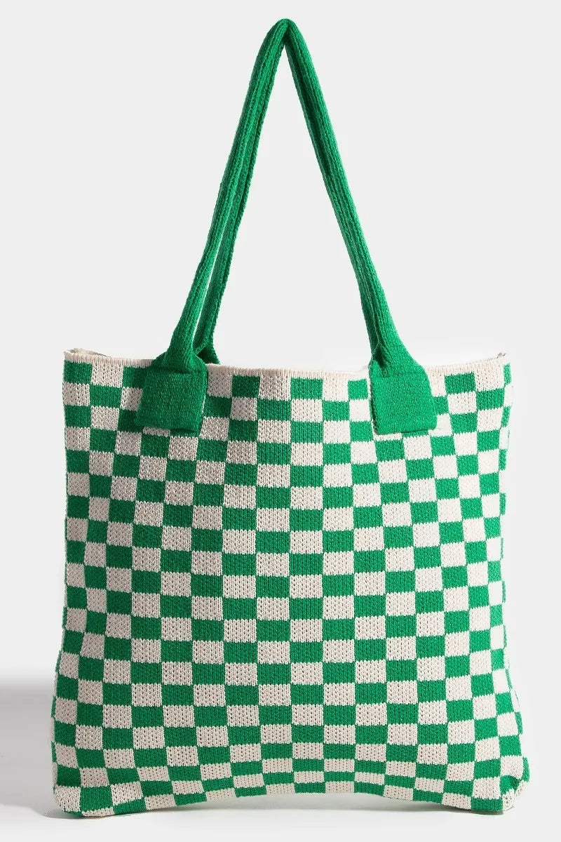 Fame Checkered Pattern Tote Bag Green One Size