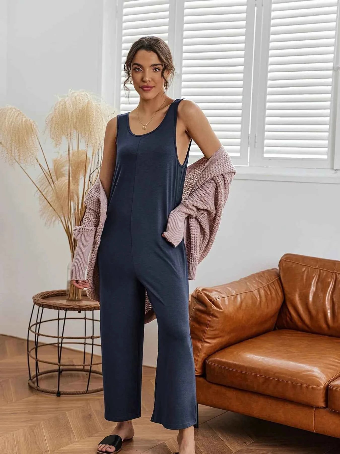 Sleeveless Wide Leg Casual Jumpsuit