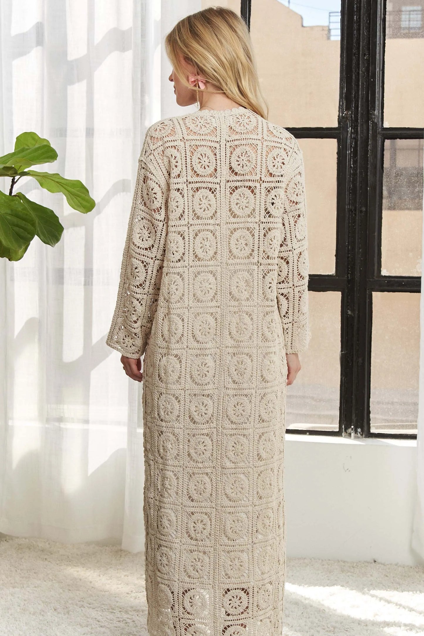 ADORA Long Sleeves Crochet Elastic Cardigan