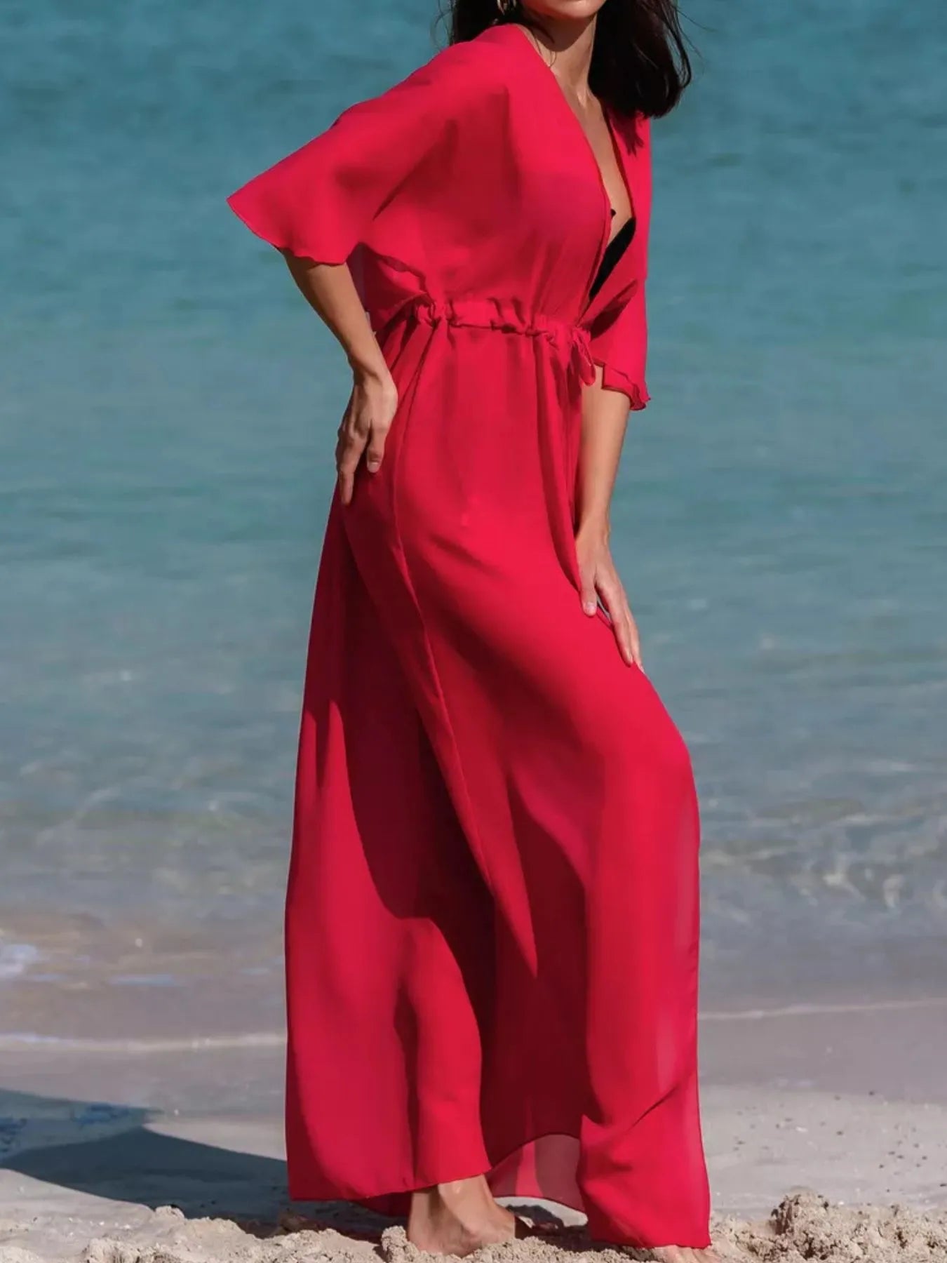 Solid Color Flutter Sleeve Cover-Up